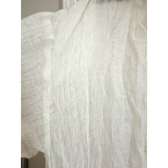 VITAMIN A Playa Linen Shirt Dress Shell Buttons Off-White Metallic Silver - L - Picture 2 of 9
